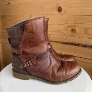 Teva 6.5 De La Vina Brown Leather Ankle Boots Zip Waterproof Buckle Distressed